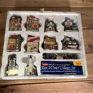 JoyBrite 10 Piece Winter Village Set Ornament 10 Light Set Included Assortment 2